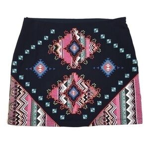 Blue Rain Multicolored‎ Aztec Printed Embroidered Mini Skirt Size S